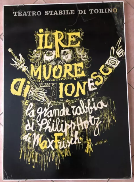 Very rare manifesto Emanuele Luzzati 90x75 cm The King dies Ionesco stable theater