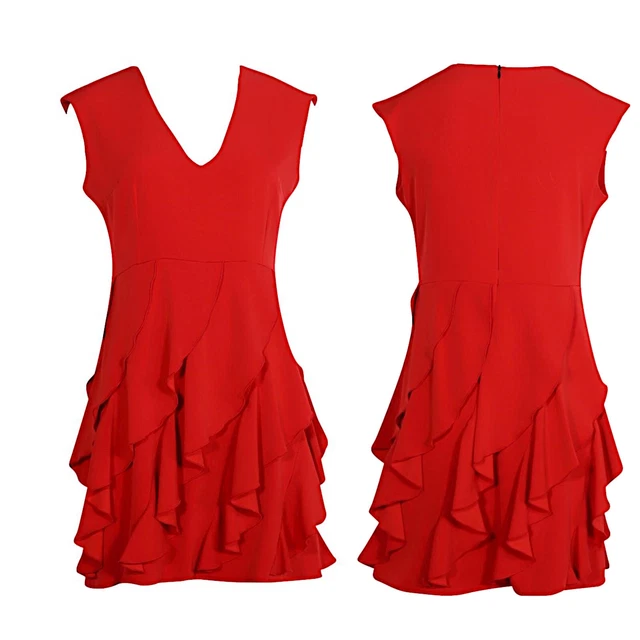 Abito donna vestito elegante rosso volant smanicato TALCO taglia L