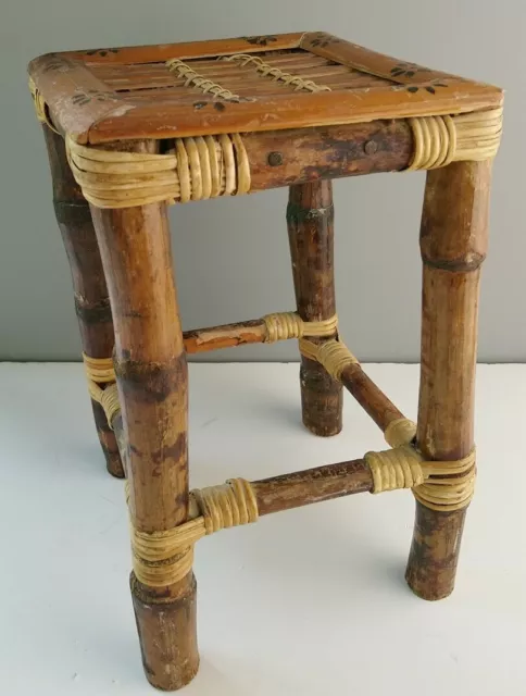 Antique Furniture Bamboo Side Table Small Stand Oriental 29cm tall