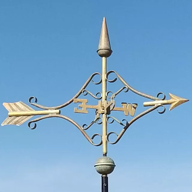 large copper victorian arrow  weathervane  with genuine copper verdigris