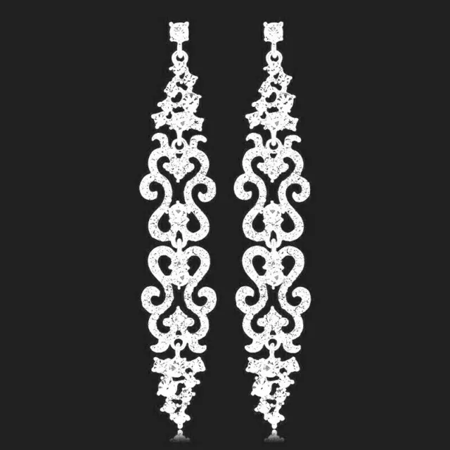 Silver Wedding Crystal Rhinestone Earrings Long Drop Big Bridal Chandelier Prom