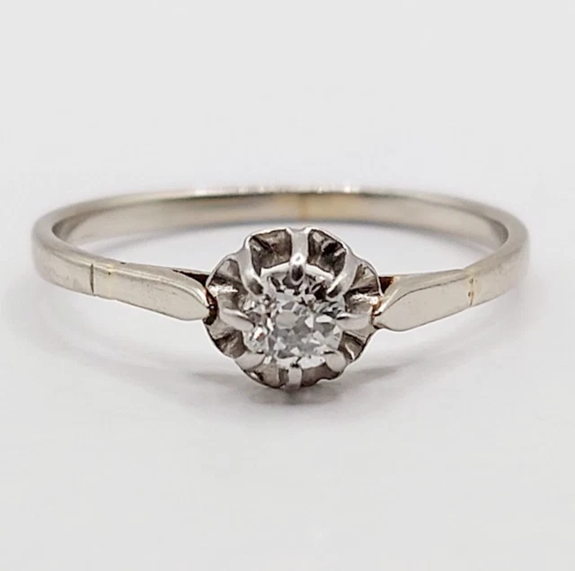 Bague Solitaire Art Déco Or Blanc 18k Diamant Vintage (circa 1920) - Taille 51