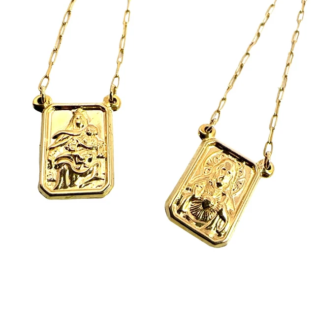 18K YG SCAPULAR Escapulario Sacred Heart of Jesus Virgin Mt