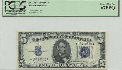1934D $5 Silver Cert FR#1654* PCGS 67 Superb Gem Star Note