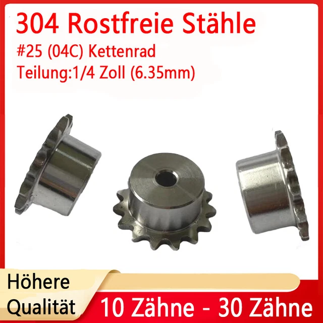 #25 04C Kettenrad 10 - 30 Zähne mit Nabe Kettenräder Pitch 1/4" 6.35mm Ritzel