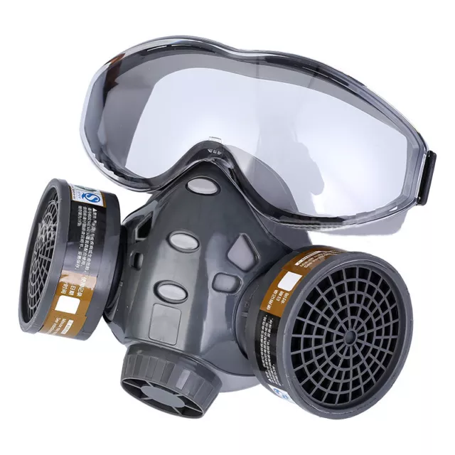 Full Face Gas Mask Paint Spray Chemical Factory Respirator Safety Work+Goggles
