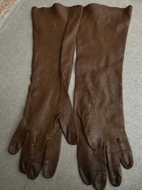 Long Brown Leather Gloves SZ 7 MADE IN FRANCE Marcel Wagner Originals Women’s