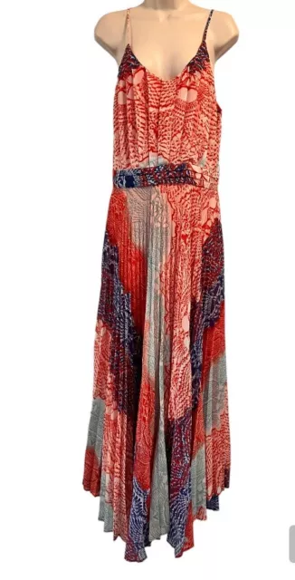 Anthropologie Charlie Jade Maxi Dress Orange Blue Lined Size Medium