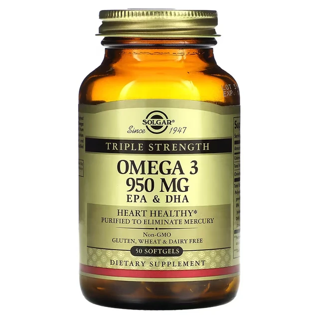 SOLGAR OMEGA3 EPA & DHA, Triple Strength, 950 mg, 50 Softgels, Expiry