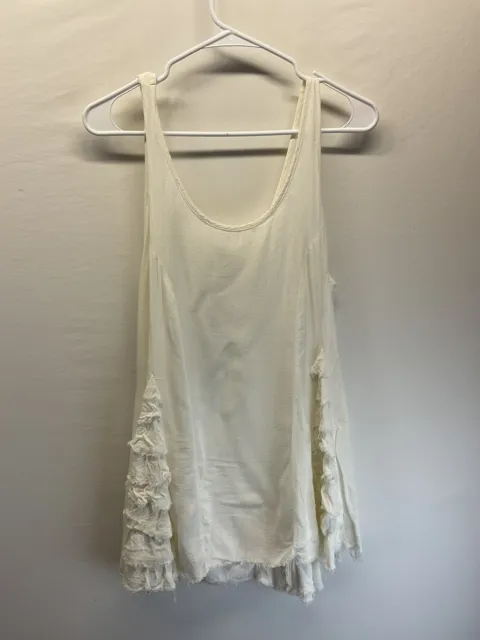 Intimately Free People Ivory Sheer Top Sleeveless lacy raw hem flowy top SM