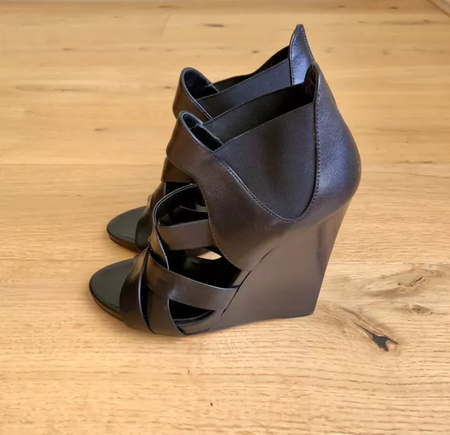 Giuseppe Zanotti Design Black Leather Strappy Peeptoe Wedge Heels, Size 39.5