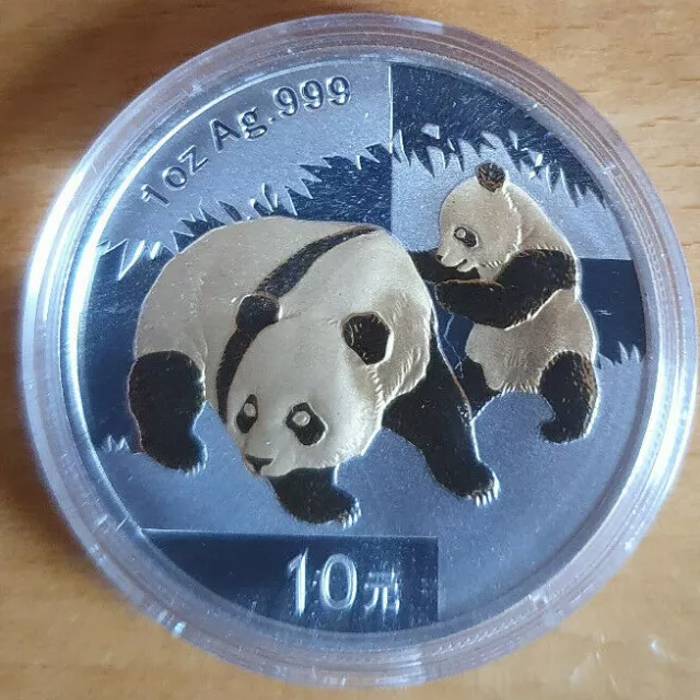 1 once argent argent China Panda 2008 avec or 24 carats