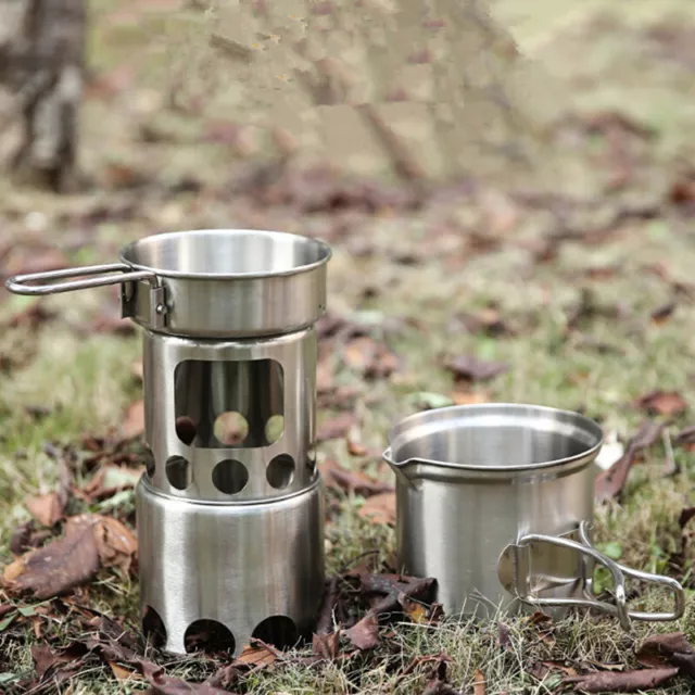Portable 304 Stainless Steel Camping Cooking With Wood Stove Hiking Tool