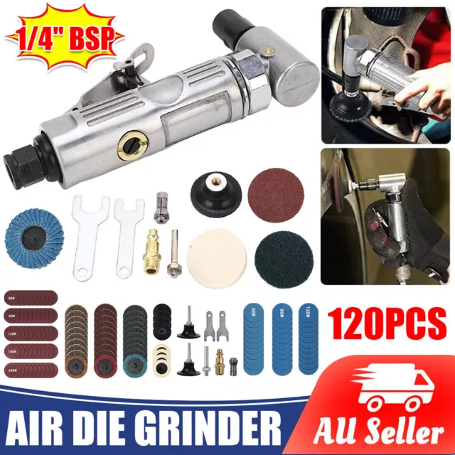 1/4" Air Angle Die Grinder 90 Degree Pneumatic Polishing Cutting Discs Tool Kit