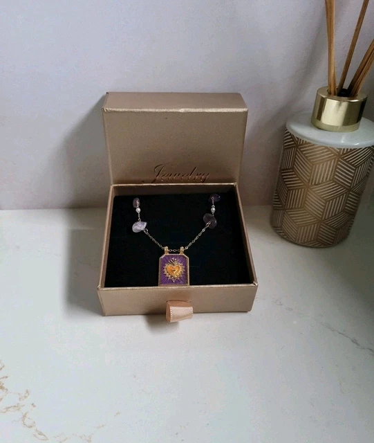 Collier Vision Sacré En Améthyste Naturelle - Fait Main, Pendentif Carré - Avec Boîte - Neuf Avec étiquettes