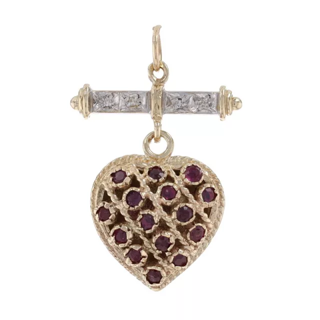 Yellow Gold Ruby & Diamond Heart Cluster Pendant - 14k Round .62ctw Love