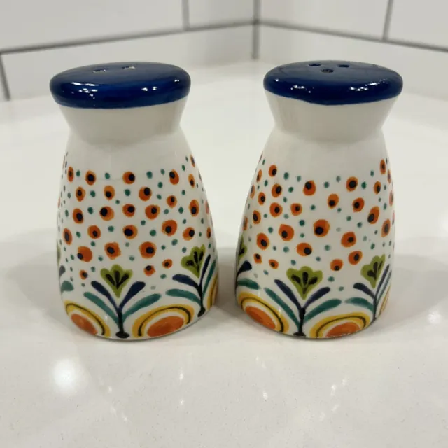 Polmedia Spring Flowers Salt Pepper Shaker Polish Pottery Stoneware Multi-color