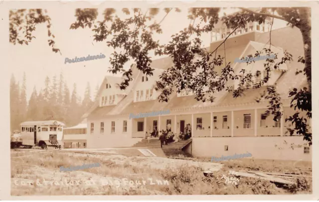 RPPC Big Four Inn WA Railroad Engine Trolley Hotel Resort Photo Vtg Postcard C27