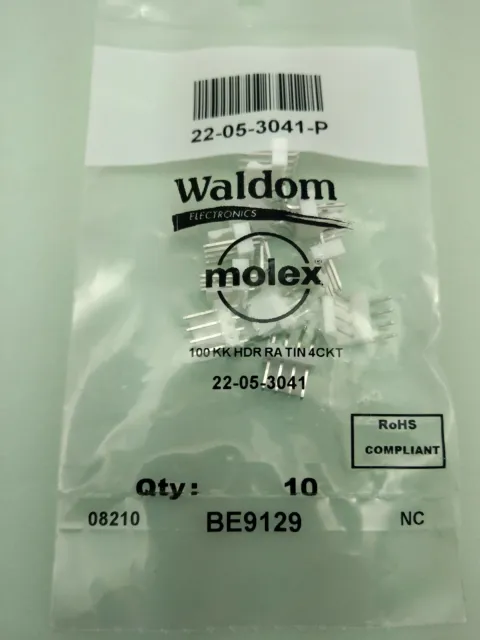 10-Pack: NEW Waldom Molex 22-05-3041-P CONNECTOR, HEADER, 4POS, 1ROW