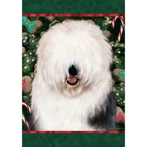 Christmas Holiday Garden Flag - Old English Sheepdog 141291