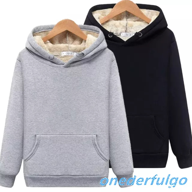 Men's Long Sleeve Sherpa-lined Hoodie Warm Fleece Hooded Sweatshirt Pullover