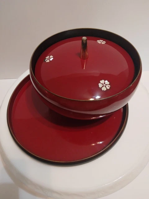Imaoka.TDG.LTD Lacquered Deep Red Serving Tray with Bowl and Lid Made in Japan