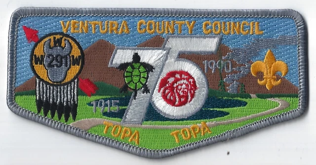 Topa Topa Lodge 291 OA flap, 1990 OA 75th Anniv, mint condition, FREE SHIPPING