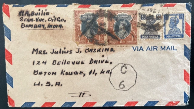 BOMBAY INDIA AIRMAIL COVER TO Baton Rouge LA USA