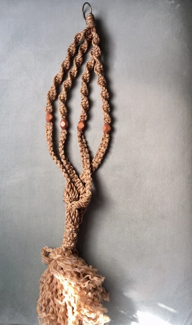Mid Century Macrame & Wooden Bead Hanging Plant Holder