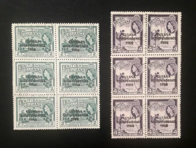 Guyana 1967-8 blocchi di 6 opzioni di indipendenza di francobolli QE VGU sg430/32. QP84