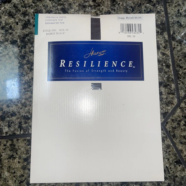 Hanes Resilience Pantyhose Strong & Sheer Control Top Size EF Barely Black New