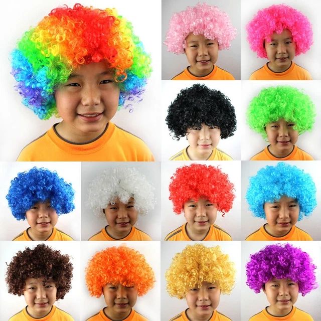 Payaso Niños Niños Afro PELUCA ELEGANTE VESTIDO RIZADO PAYASO CABELLO AÑOS 70 DISCOTECA Cosplay X1