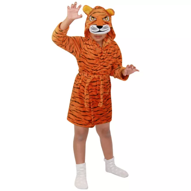 A2Z 4 Kids Super Soft 3D Tiger Animal Hooded Bathrobe Dressing Gown Beach Robe