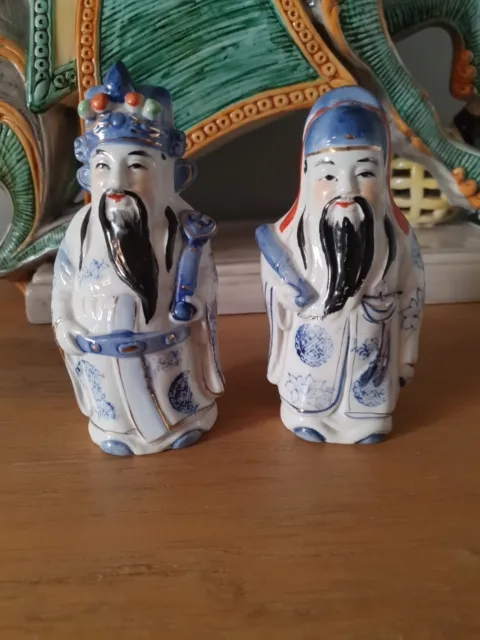 Two Oriental Chinese God Figurines