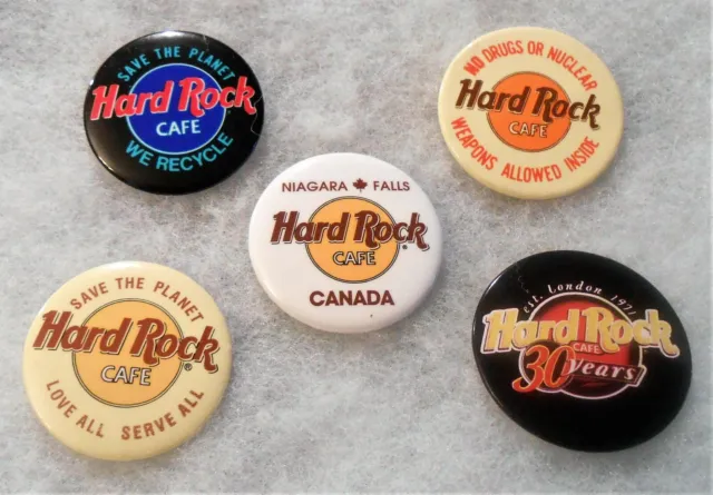 Hard Rock Cafe Lot Of 5 Various Assorted Buttons - See Picture