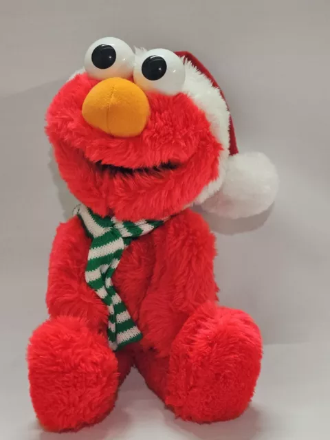 15" 1997 Christmas Elmo Santa Hat & Scarf Plush Stuffed Sesame Street Jim Henson