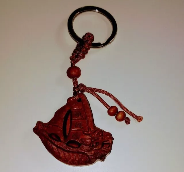 feng shui peach wood chinese dragon boat key ring chain amulet forwealth