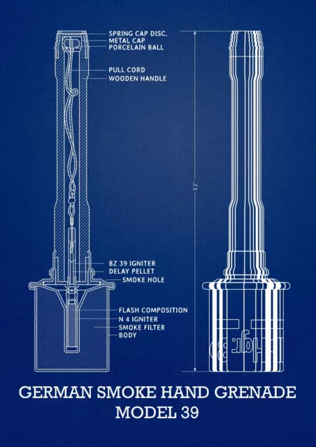 German Smoke Grenade Model 39 Patent Print WWII WW2 Nazi Wehrmacht Hand Ammo Art