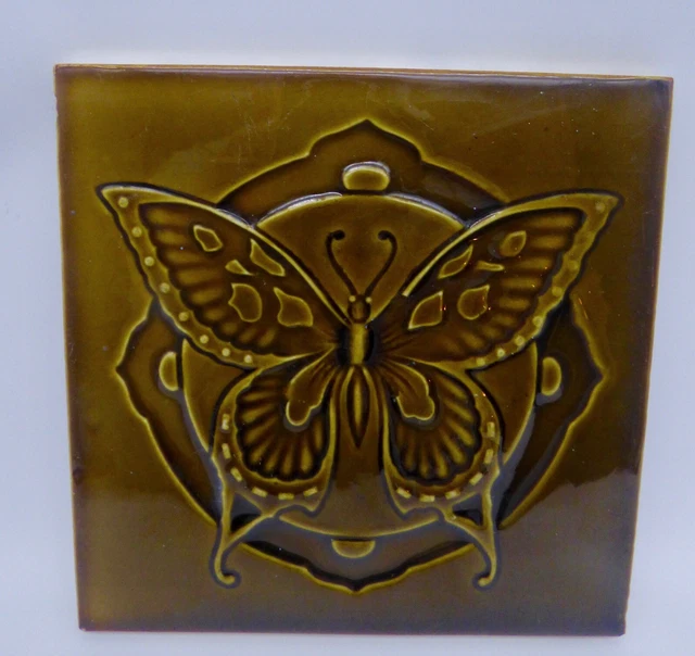 Wow Georgeous rare BUTTERFLY french Art Nouveau Tile Jugendstil Carreau Fliese 3