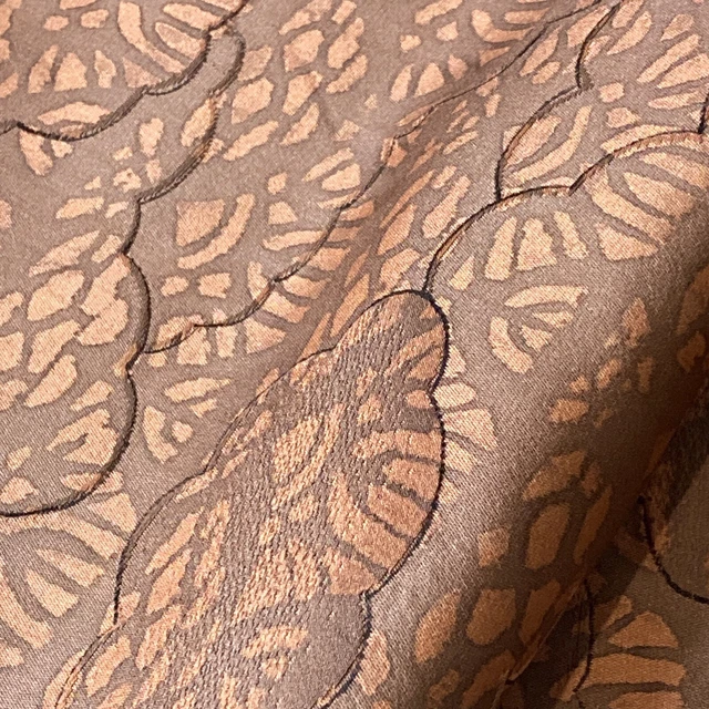 Vintage Japanese Kimono Silk Fabric, Brown Rinzu Clouds Long Panel 168cm