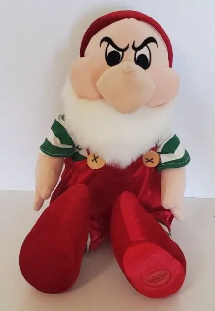 Disney Store 12" Snow White Grumpy Dwarf Elf Christmas Plush Rattles Jingles