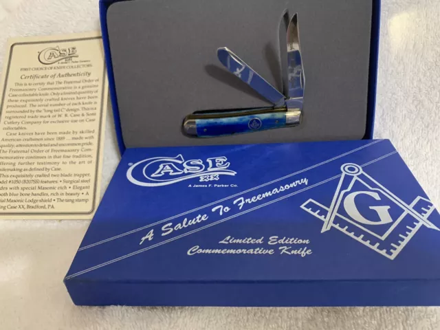 Masonic Case XX Pocket Knife A Salute to Freemasonry Blue Bone Handle New in Box