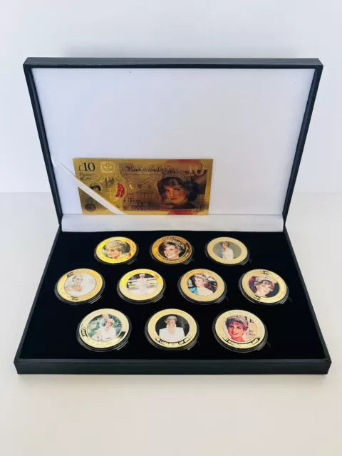 Princess DIANA 10pc Coin Set, Gold Plated Commemorative People’s Princess Bundle