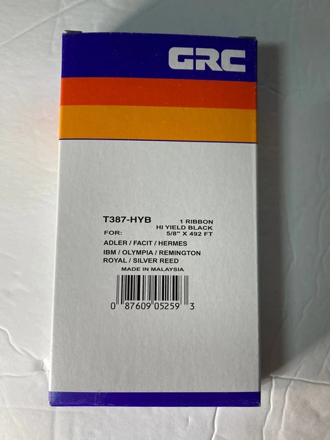 GRC T387-HYB Typewriter Hi Yield Black Ribbon  5/8" x 492 FT New Sealed