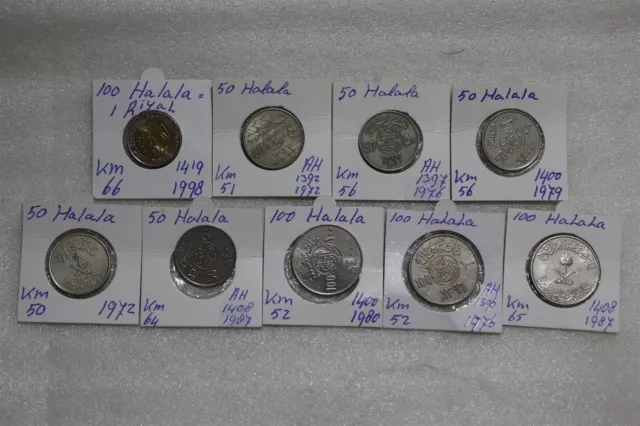 Saudi Arabia - 50 + 100 Halala - 9 Coins Lot B49 #N691