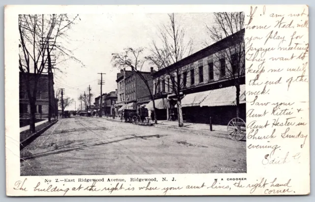 Ridgewood New Jersey~East Ridgewood Ave~Shops~Wagons~Dirt Rd~1906 UDB Postcard