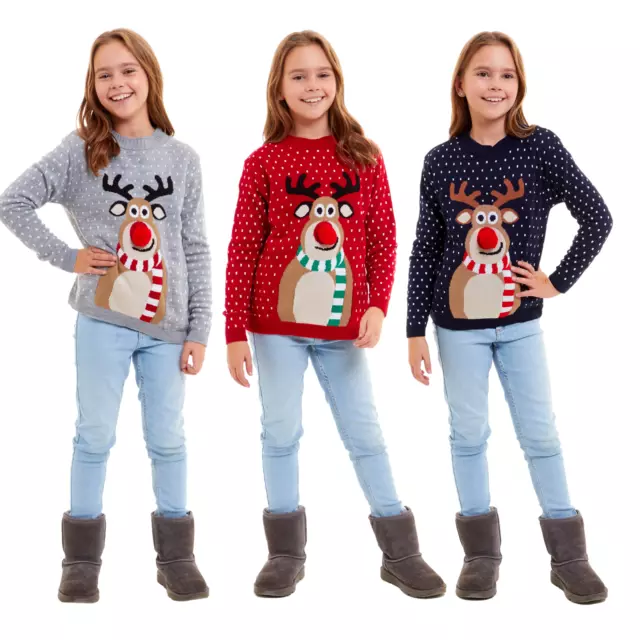 New Kids Childrens Boys Girls Xmas Christmas Winter Jumper Sweater Knitted Retro