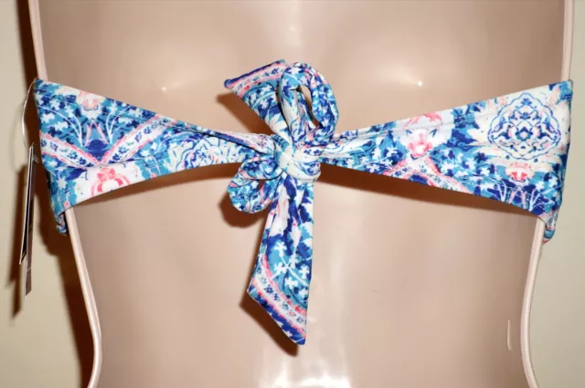 NINETY SIX DEGREES Women's Bikini Swim Bandeau Top in Blue/Pink/White Size L NWT 2