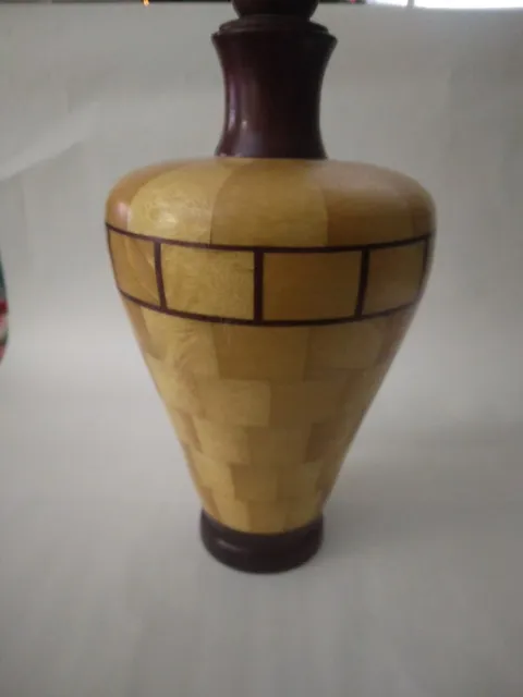 Handmade Segmented Wood Turned Vase Urn Lidded Color Inlay 11" Tall 3