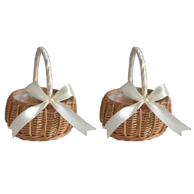 2 pz cesto fiori tessuto in rattan cesto fiori fiori ragazza cesto a mano B7O3